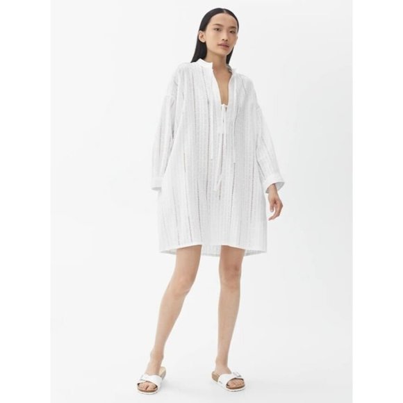 Arket Dresses & Skirts - Arket Dress White Embroidered Tunic Long Sleeve Mini Semi-sheer Cover Up Size 42